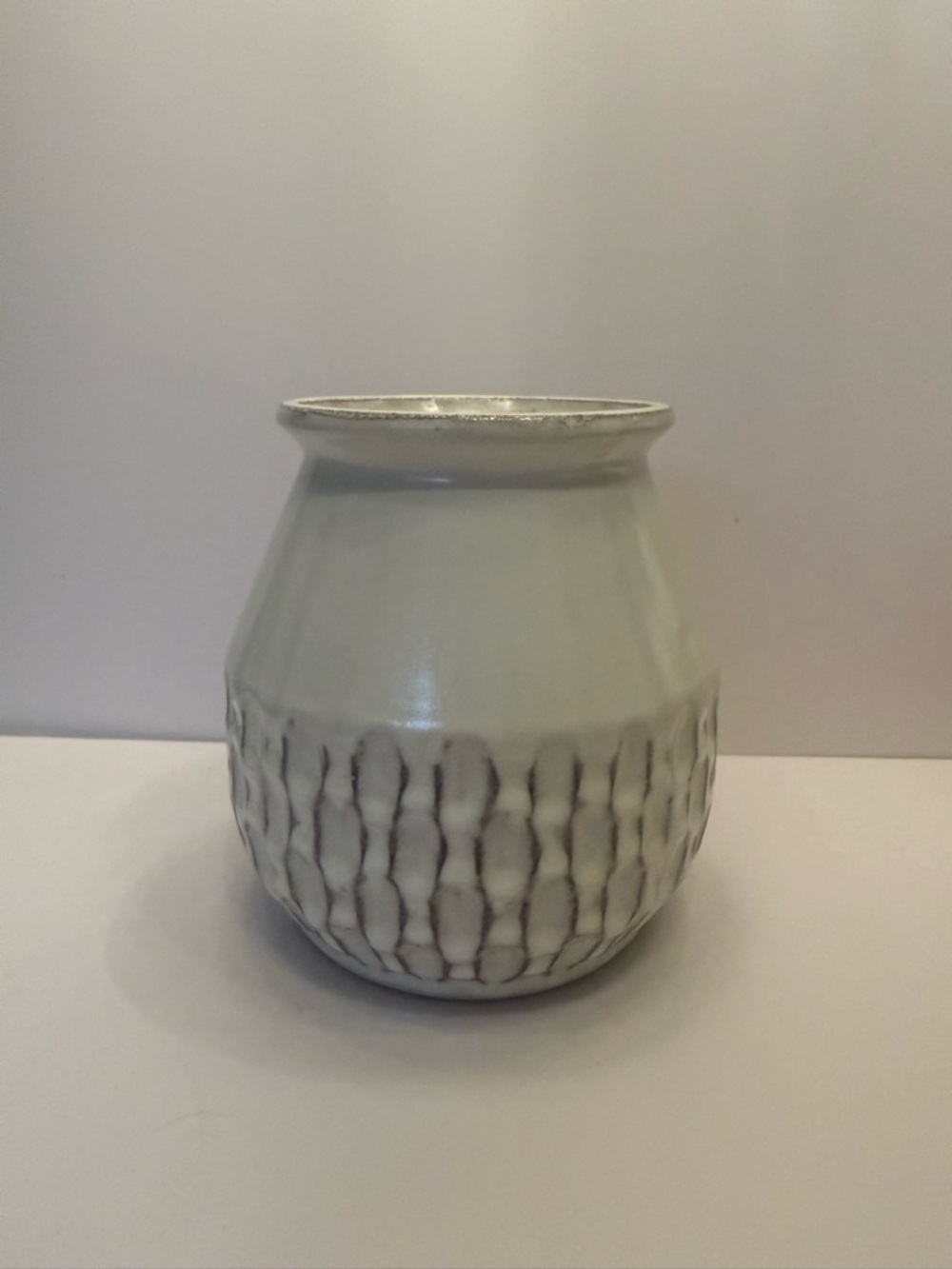 Boho ceramic vase or container soft white 7” tall